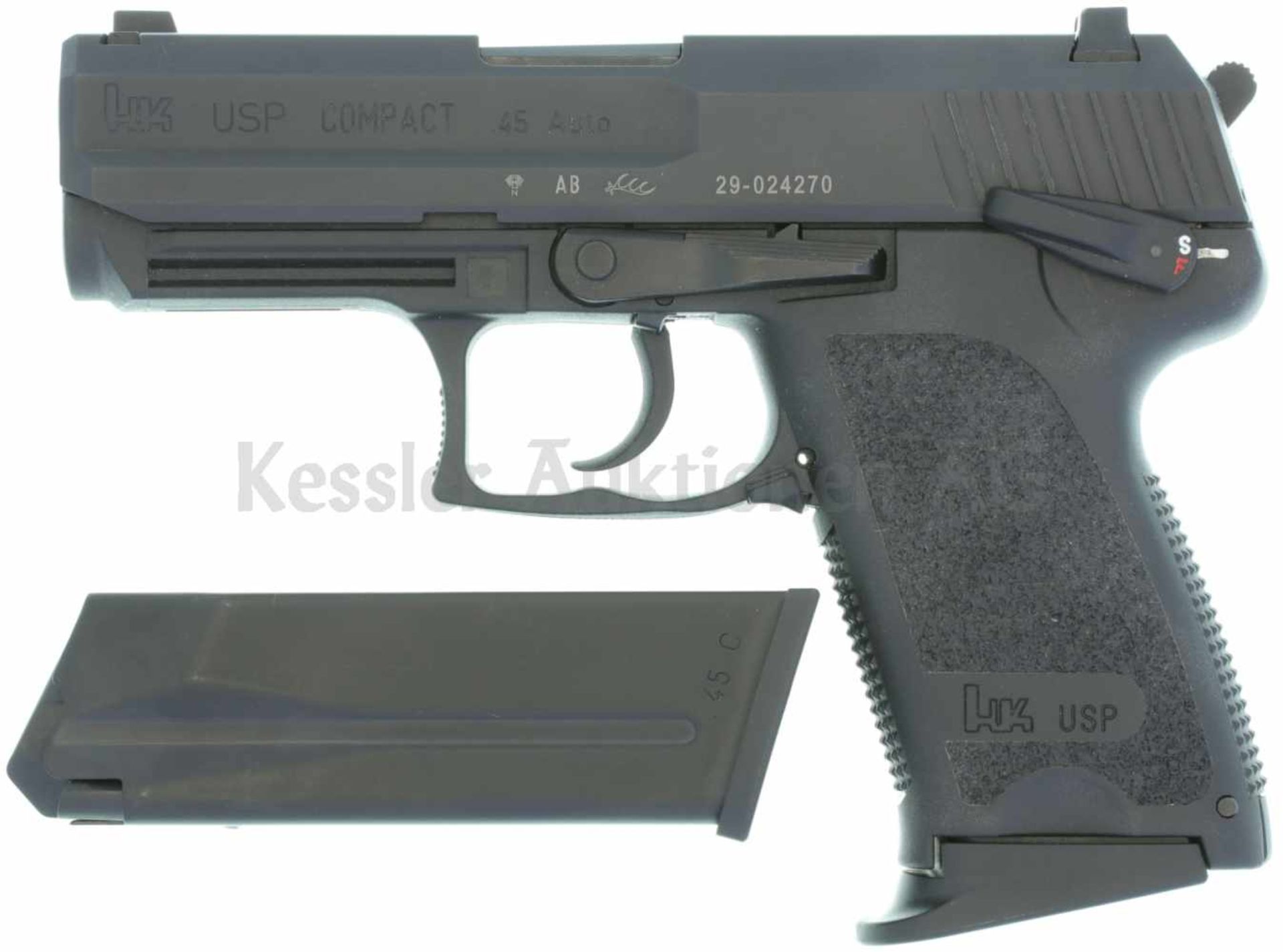 Pistole, HK USP Compact, Kal. 45ACP LL 95mm, TL 180mm, schwarzes Polymergriffstück, integrierte