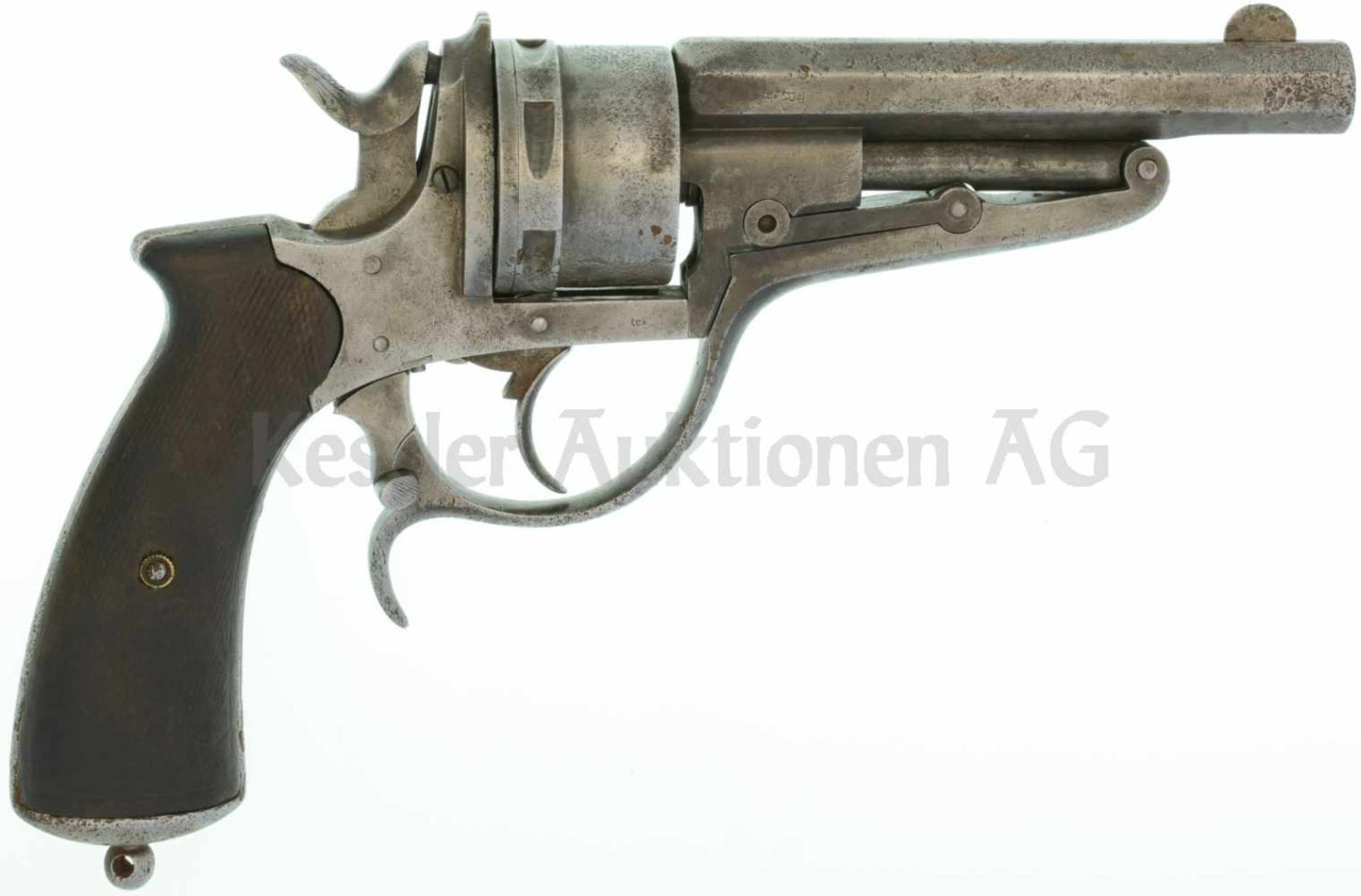 Revolver, Charles Galand, Paris, 1868, Kal. 12mm LL 125mm, TL 250mm, Ganzstahlwaffe mit DAO-Abzug.