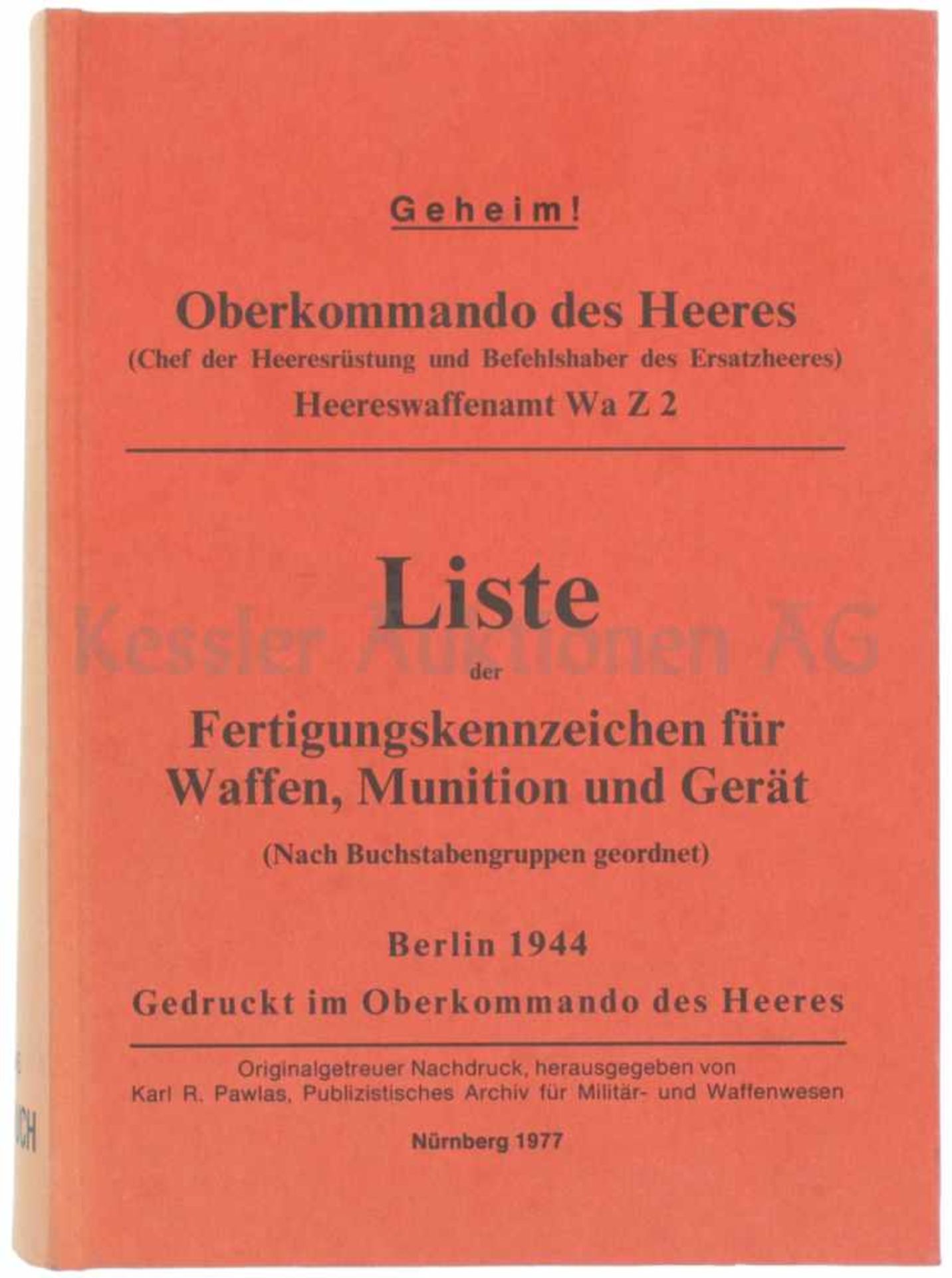 Code-Buch, Liste der Fertigungskennzeichen für Waffen, Munition und Gerät Oberkommando des Heeres,