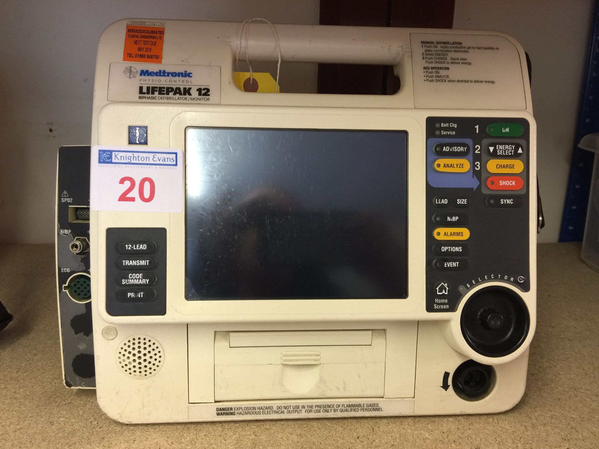 Medtronic Physio Control Life-Pak 12 portable defibrillator base unit with batteries, test due May