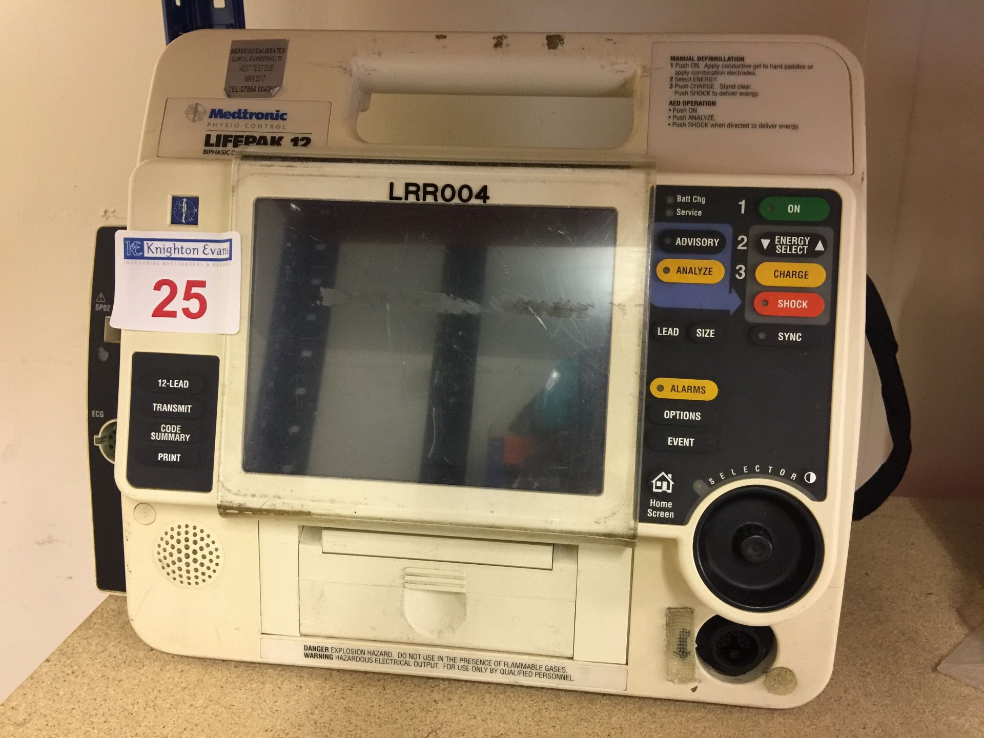 Medtronic Physio Control Life-Pak 12 portable defibrillator base unit, test expired March 2017