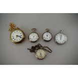 Bastlerkonvolut Uhren, 3 Taschenuhren, Stoppuhr und Wecker, 2 Taschenuhren Silber, besch.,