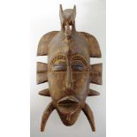 Gesichtsmaske, Afrika Elfenbeinküste Senufo, Holz geschnitzt, min. besch. l. 47cm, b. 24