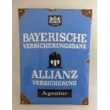 Emailleschild Bayerische Versicherungsbank - Allianz Versicherung - Agentur, Münchner Emaillierwerk,
