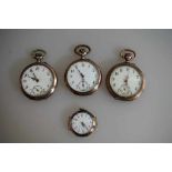 Konvolut Uhren, 3 Herrentaschenuhren, Silber, 1 Armbanduhr für Damen, 1.H.20.Jh., Werke laufen an,