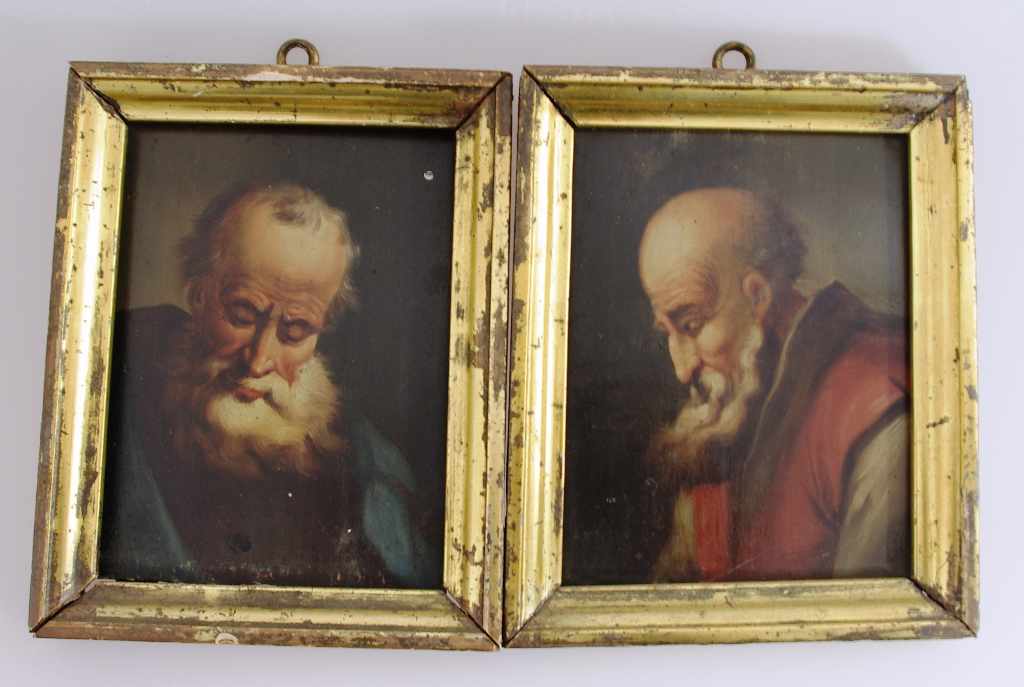 Paar Apostel-Porträts, Öl/Holz, wohl Italien 18.Jh., "Brustbildnis eines männlichen Heiligen mit