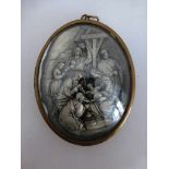 Ovales Medaillon mit Krippendarstellung, im Rahmen, Glas min. Sprung, 1.H.20.Jh., ca. 10,5cm x 8,