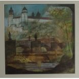 Rade, Ernst Peter (1938 Heidenau b. Dresden), Tempera / Papier, Alte Mainbrücke und Festung