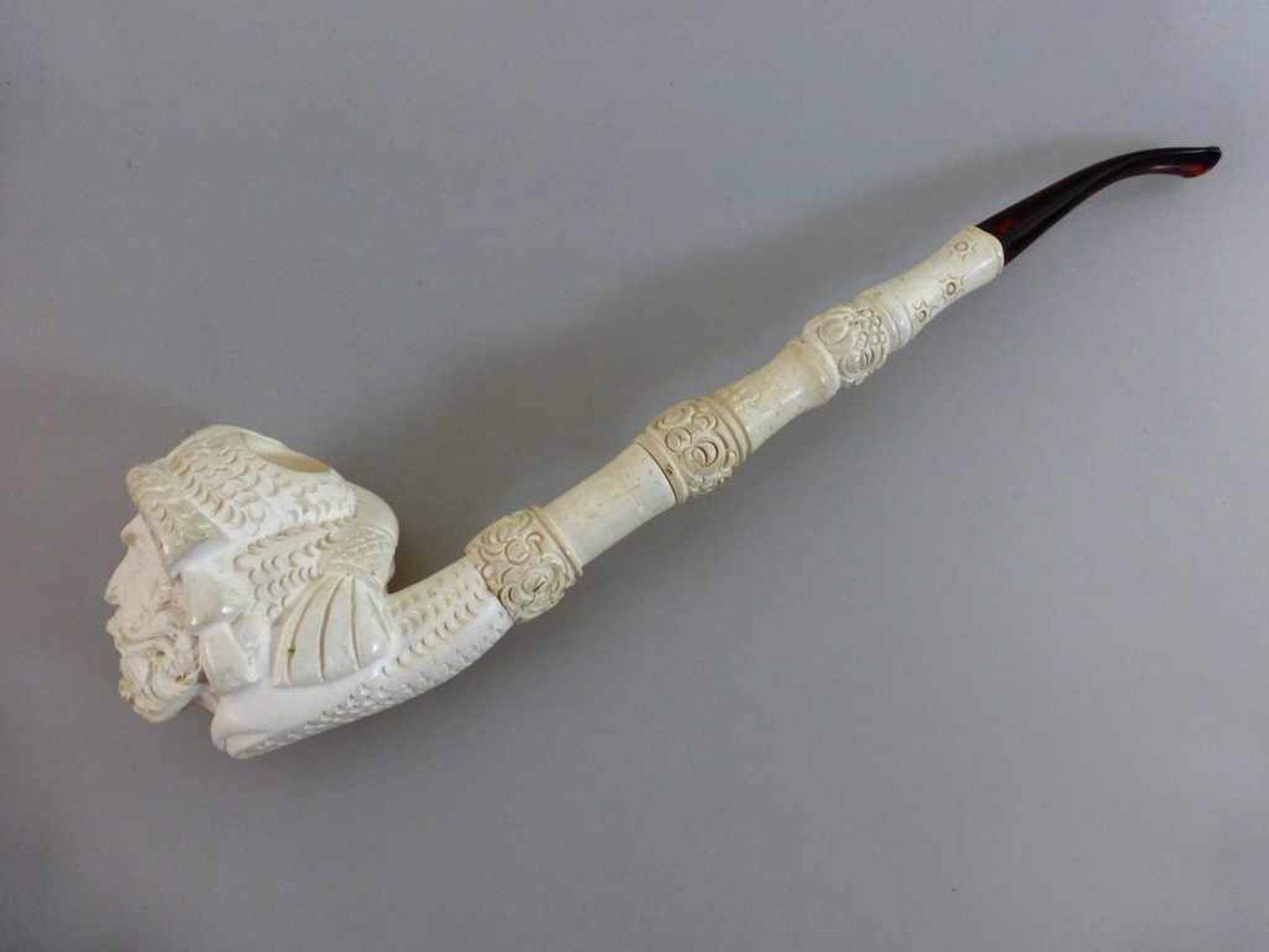 Meerschaum-Pfeife, Pfeifenkopf in Form eines vollplastischen arabischen Männerkopfes mit Bart,