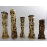 5 Figuren, DR Kongo, 1.H.20.Jh., aus Bein geschnitzte Figurengruppe, h. v. 13-20cm, Provenienz: