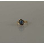 Perlenring, Gelbgold 585, blaue Zuchtperle und 2 Diamanten, RG 17mm