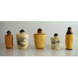 5 Snuffbottles, China 1.H.20.Jh., Bein, tlw. partiell geschwärzt, h. 6cm - 8cm