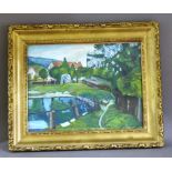 Gouache / Malkarton um 1920, "Haus am See", wohl Worpsweder Landschaft, i.R. 66cm x 56cm