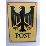Emailleschild "Post", deutsch, 1950er Jahre, gute Erhaltung, Rückseite bez. S.&W. III. 54, 42cm x