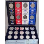 Silbermedaillen USA / Jugoslawien, Silber 900/925, insg. 23 Stück, Olympiade 1983/1984, im Etui