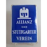 Emailleschild "Allianz und Stuttgarter Verein", gewölbt, gemarkt "Emaillierwerk Schulze &