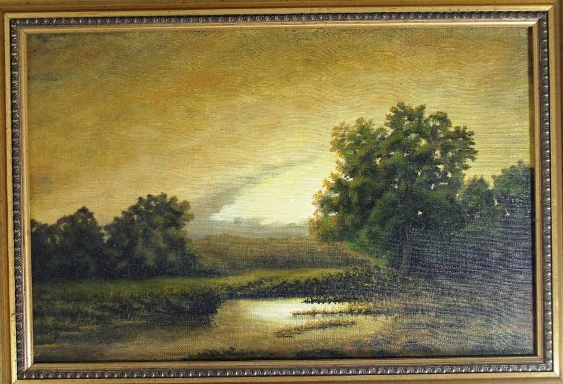 Gemälde 1.H.20.Jh., Landschaft mit Flusslauf, Öl/Lw., re.u.monogr. "MBH", i.R. 54,5cm x 40cm