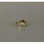 Damenring, Gelbgold 585, mit Perle und Diamant, RG 16mm
