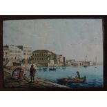 Kleine Zeichnung, Tuschfeder / Aquarell, Fischer im Hafen, wohl Neapel, Italien 19.Jh., Blatt auf