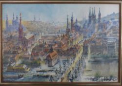 Strauß, Walter (1909 - 1997 Würzburg), Aquarell, "Blick auf die Altstadt von Würzburg", signiert