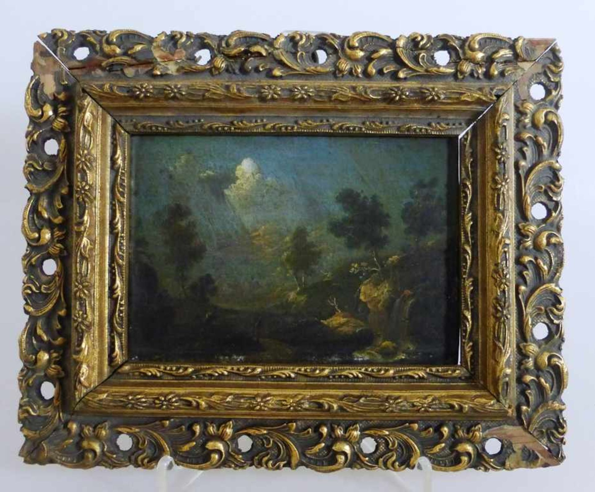 Gemälde um 1800, unbekannter Künstler, Öl/Holz, kleines Gemälde mit Landschaftsdarstellung und