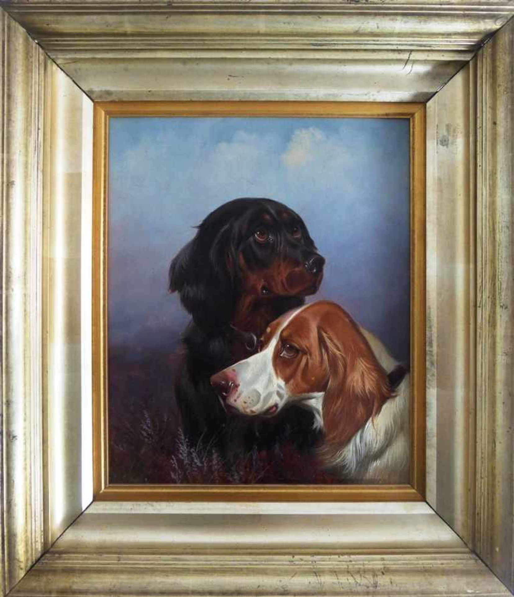 Graeme, Colin (1858 - 1910 London), Gemälde Öl/Lw. i.R., Hundeportrait mit zwei Jagdhunden, sign.,
