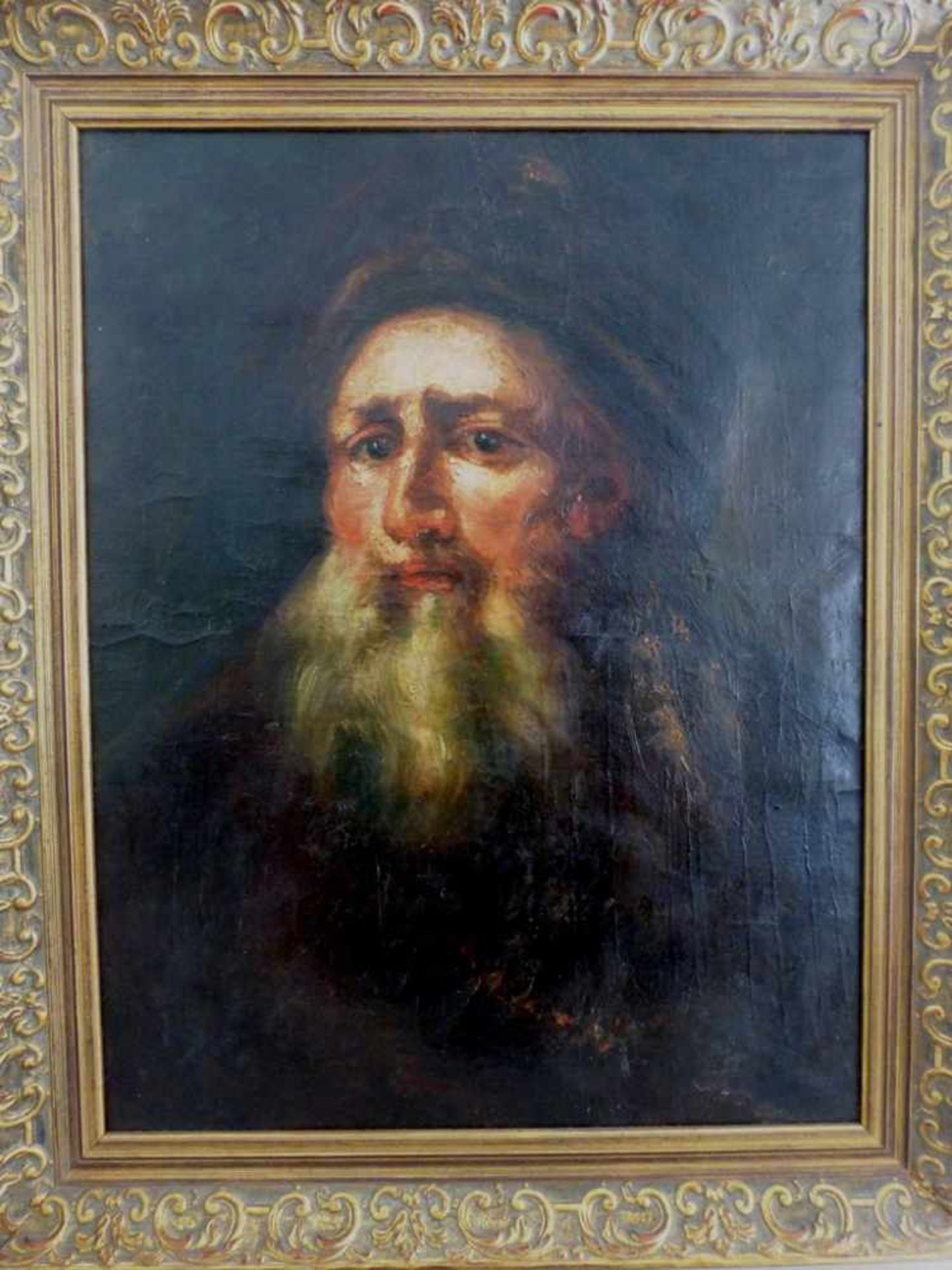 Gemälde 19.Jh., Öl/Lw. a. Holz aufgezogen, Portrait eines bärtigen Mannes, i.R. 65cm x 52cm