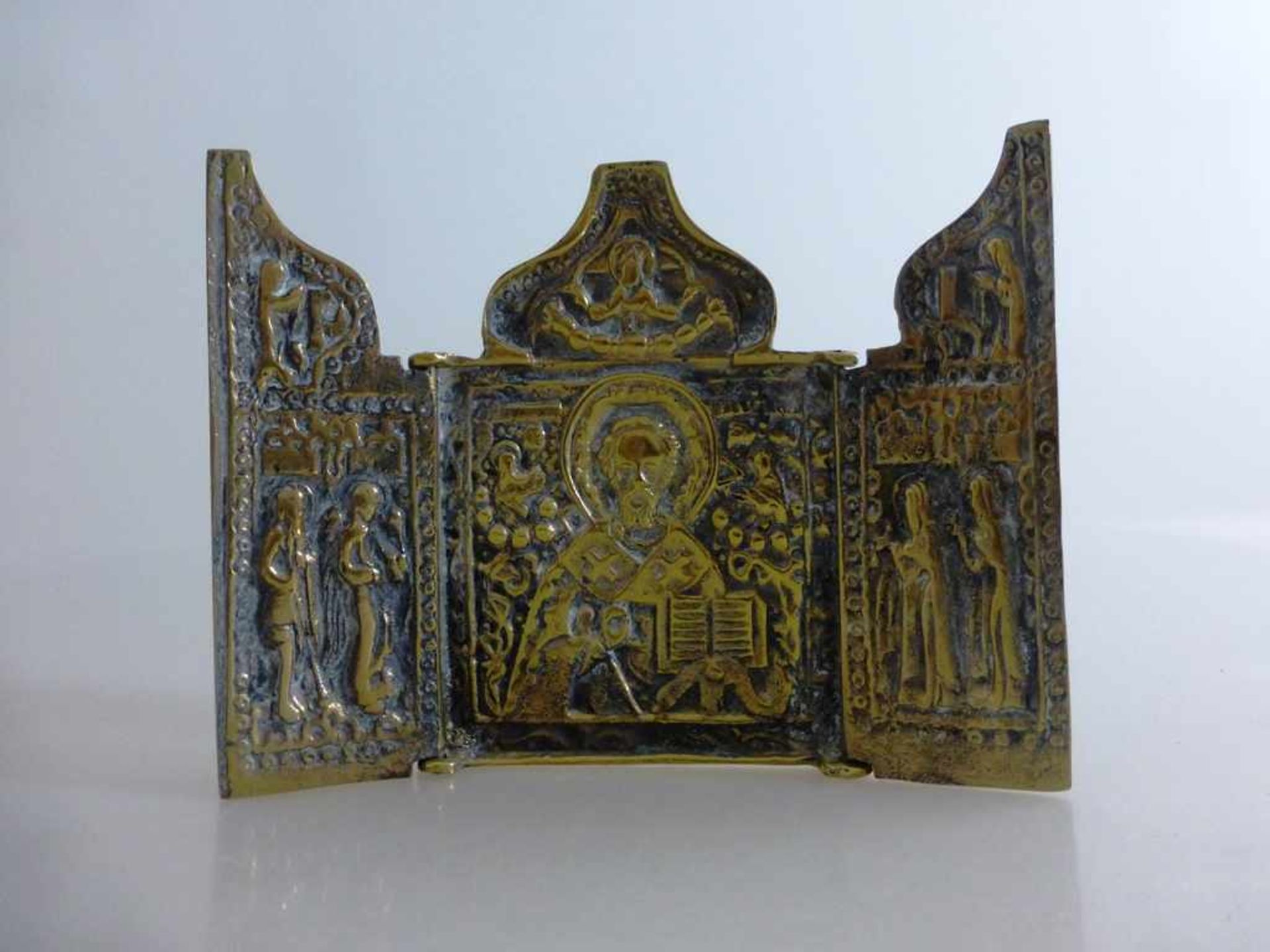 Reiseikone, Bronze, Russland, 18./19.Jh., 3-flügliges Triptychon, bestehend aus drei Altarflügeln
