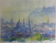 Stang, Lothar (in Würzburg tätiger Künstler), Aquarell, Blick auf die Altstadt und Festung von