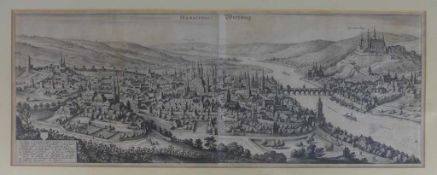 Merian, Matthäus - Ansicht von Würzburg "Herbipolis - Würtzburg", Ansicht der Stadt beiderseits