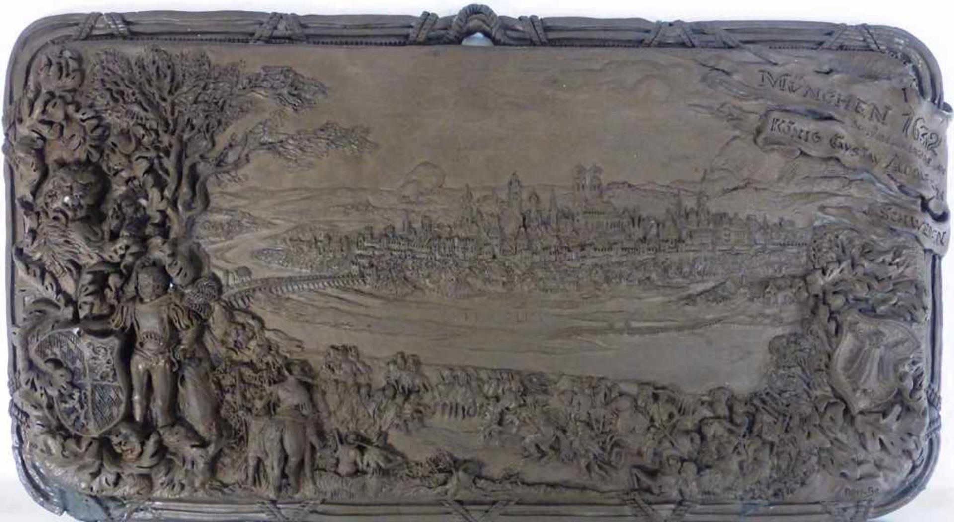 Reliefbild - Ansicht von München - bez. München 1632 Schlüsselübergabe an König Gustav Adolf von