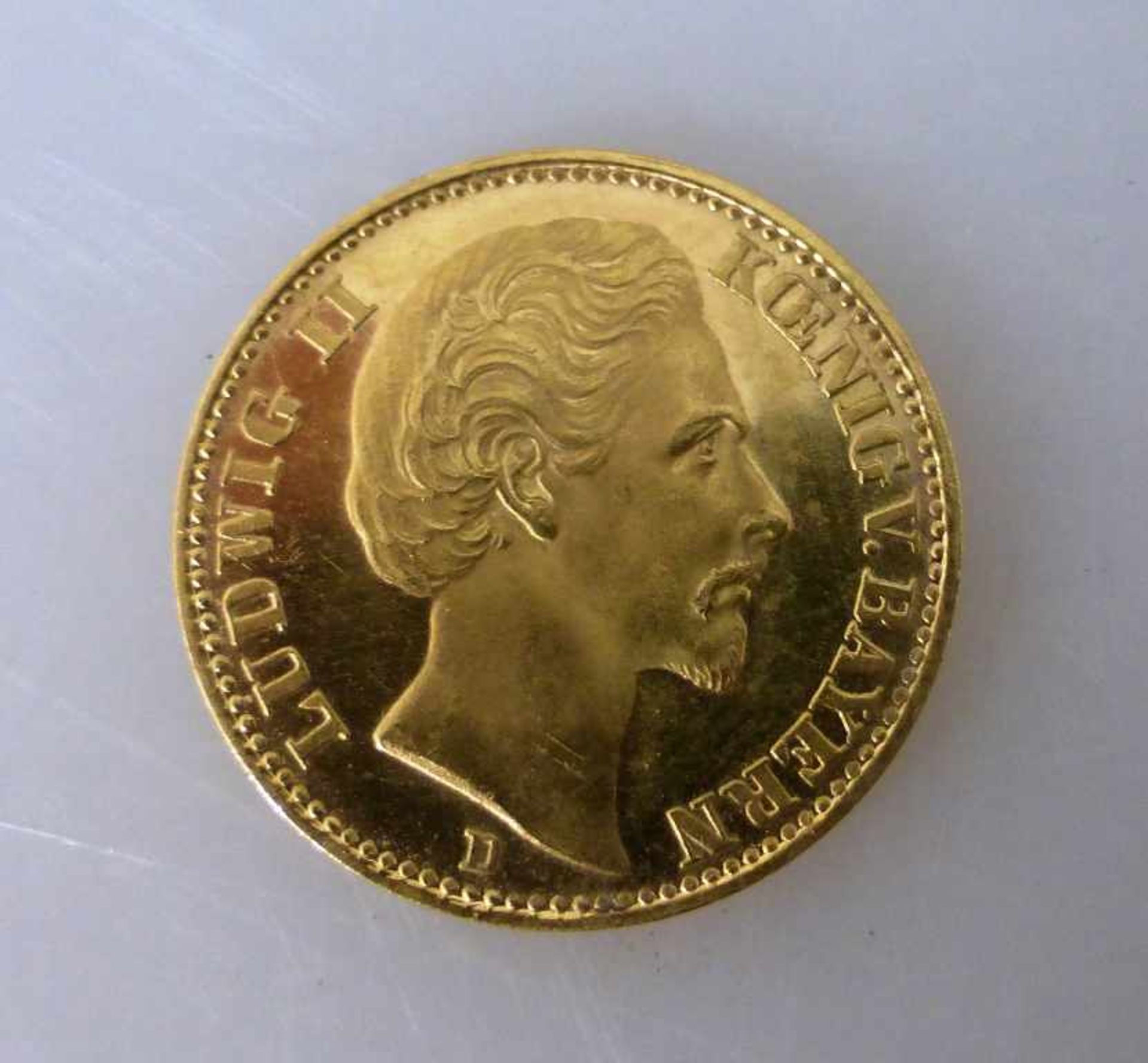 Goldmünze, 20 Mark, Kaiserreich, 1873, Ludwig II. König von Bayern, Prägemarke D
