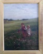 Chalmers, Hector (1849 - 1943 Edinburgh), Gemälde Öl/Lw., sign., Zwei Kinder auf blühender Wiese,