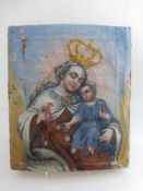 Andachtsbild, Peru um 1800, Kolonialzeitliches Andachtsbild, Gottesmutter mit Jesukind, Öl/Lw.
