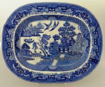 Steingutplatte mit Chinoiserie Dekor, Blaumalerei, 35cm x 28cm