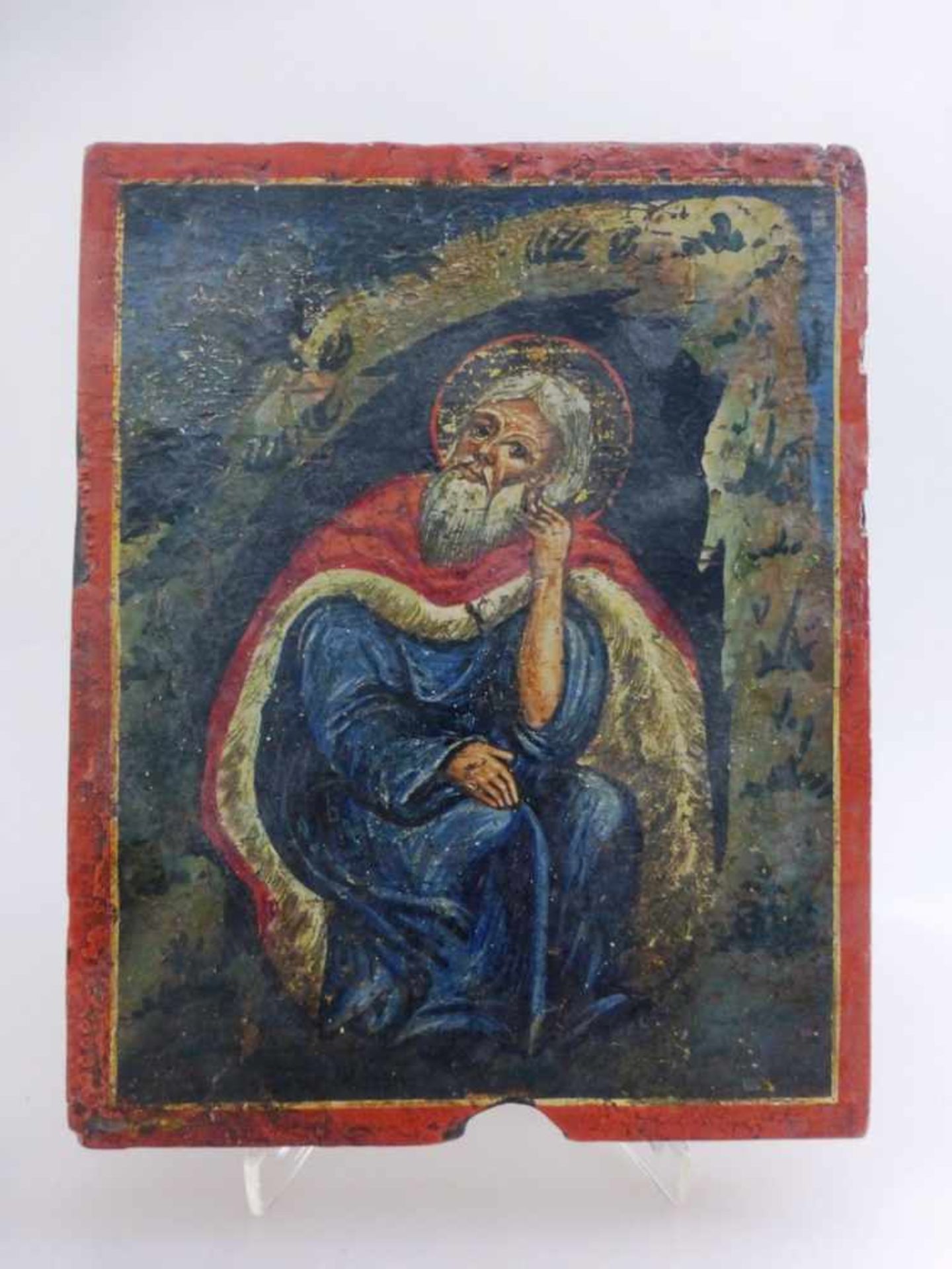 Ikone, Griechenland Anfang 19.Jh., Prophet Elias in der Höhle, 23cm x 18cm, Altersschäden