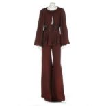 An Ossie Clark for Radley brown moss crêpe trouser suit, early 1970s, labelled,