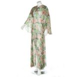 Two printed chiffon garden party dresses, mid 1930s, each with a matching jacket/capelet,