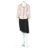 A Chanel Boutique pink cotton jacket and chiffon skirt, 2000s, labelled, the jacket size 40,