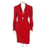 A Thierry Mugler red velvet suit, early 1990s, labelled and size 40,