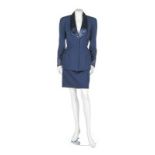 A Thierry Mugler blue wool and satin suit, early 1990s, labelled and size 38,