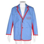 A LIFFE blue and red cotton trading jacket, 1990s, labelled 'Laurence Highman, London',