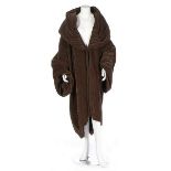 A Romeo Gigli brown pleated velvet cocoon coat, 1990s, labelled,