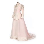 A pink faille and ivory damask historicist evening gown, 1875-80,