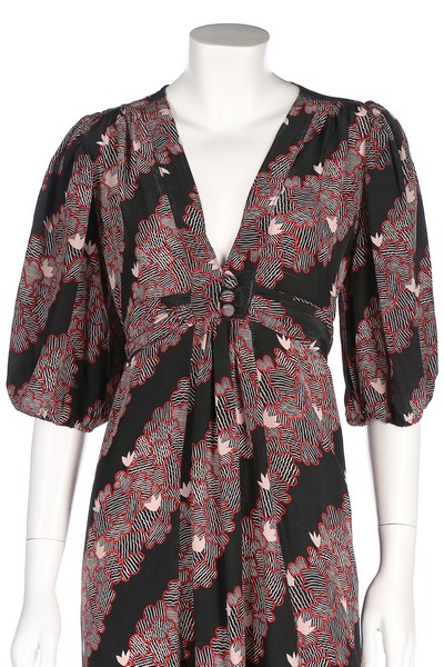 An Ossie Clark/Celia Birtwell for Radley printed rayon dress, mid 1970s, printed satin label, - Image 4 of 8