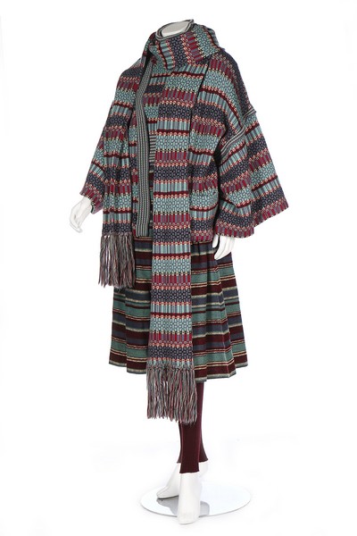 A Bill Gibb/Kaffe Fassett knitted wool ensemble, probably Autumn-Winter 1974, labelled,