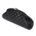 A Chanel quilted black caviar leather clutch bag, modern, stamped to interior, with CC clasp,