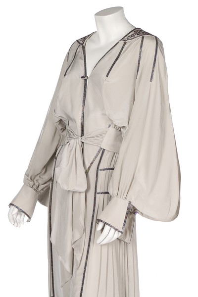 A Bill Gibb grey silk evening ensemble, circa 1977, labelled, the blouse with beaded yoke, - Image 4 of 8