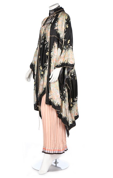 A Bill Gibb printed silk foulard kimono-inspired evening ensemble, Autumn-Winter 1976-77, labelled,