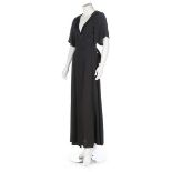 An Ossie Clark for Radley black moss crêpe wrap-around gown, circa 1973, labelled,